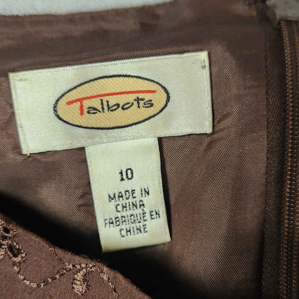 Talbots Brown Eyelet Embroidered Midi Dress Size 10 Classic Cottagecore Peasant - Picture 8 of 8